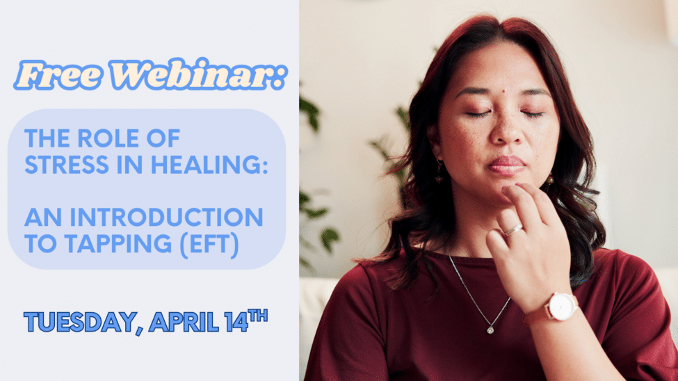 Woman practicing EFT with info on free EFT webinar